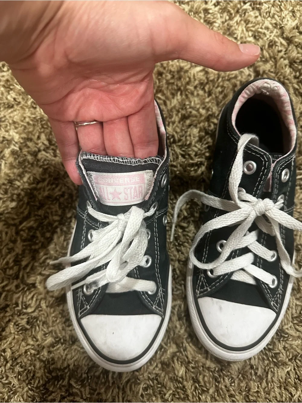 Girl Black Canvas Sneakers with Pink Lining - Classic Lace-Up